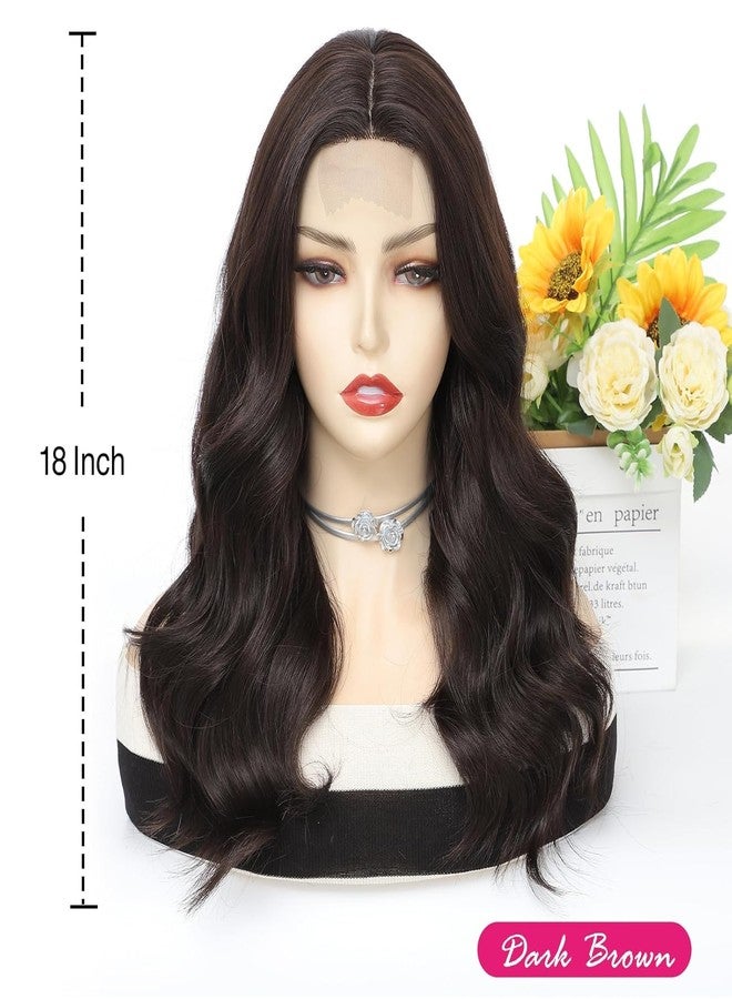 MORICA Wigs for Women Medium Length 18 Inch Middle Part Short Curly Wavy Wigs,Dark Brown Womens Wigs Natural Synthetic Hair for Daily Party/Halloween Use（18inch，Dark Brown） - Image 2
